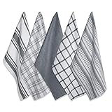 DII Kitchen Dish Towels (Gray, 18x28"), Ultra Absorbent & Fast Drying, Professional Grade Cotton Tea Towels for Everyday Cooking and Baking - Assorted Patterns, Set of 5
