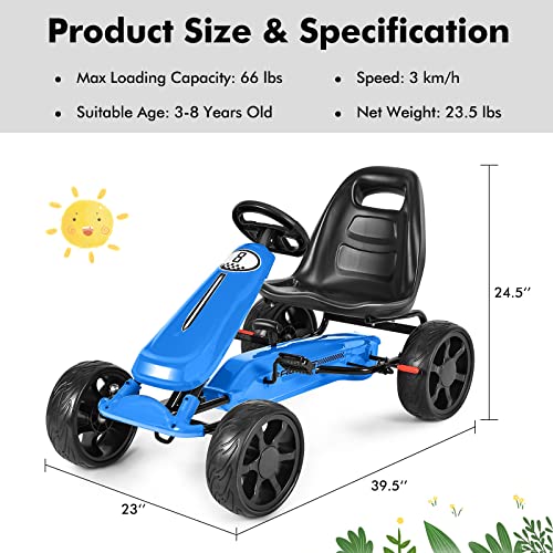 Costzon Kids Go Kart, 4 Wheel Powered Ride On Toy, Kids' Pedal Cars for Outdoor, Racer Pedal Car