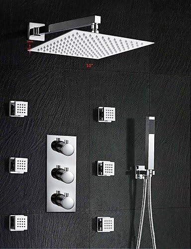 Ling@ Shower Tap Promotion 10 " Waterfall Rain Shower Head Faucet Thermostatic Valve Mixer Tap W/ Massage Jets Wall Mounted