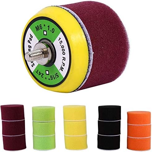 Sponge Buff Pad Kit Set, 16Pcs 2in Buffing Polishing Disc Set with M6 Drill Adapter Grip Backing Plate, Sponge Flat Buffing Buff Pad Set for Air Sander Auto Polisher Thread-M6X1 for Glass Car Polish