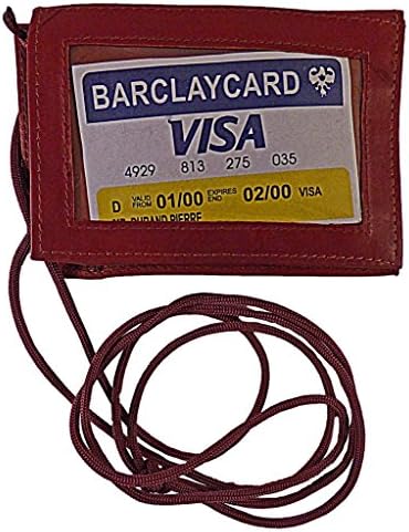 Leather Neck Pouch with ID Window - Burgundy