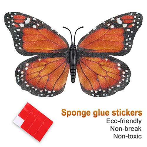 24 Monarch Butterfly Decorations – 4.7” 3D Orange Butterflies With Magnets | Halloween, Wall, Party, Craft Decor