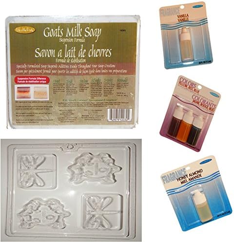 GOATS MILK SOAP BASE BUNDLE WITH 3 COLORANTS, 2 SCENTS AND DRAGONFLY/LADYBUG MOLD