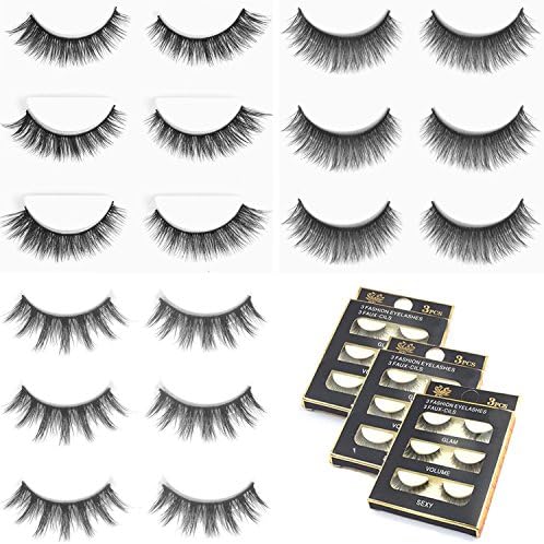 Urbun 3 Styles 9 Pairs Multipack Luxurious Real Mink 3D Natural False Eyelashes Cross Long Black Makeup Eye Lashes
