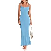 PRETTYGARDEN Women's 2026 Summer Maxi Dress Spaghetti Strap Mesh Slip Bodycon Dress Cowl Neck Cocktail Party Long Dresses