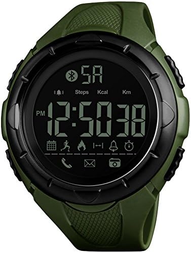 Men's Pedometer Call and App Remind Data Storage Blue-Tooth Remote Camera Waterproof Smart Watches (Army Green)