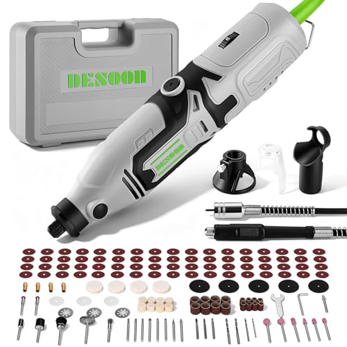 DESOON Multifunction Tool 170W 145 Accessories 6 Speed 10000-38000RPM Mini Electric Rotary Drill, 3.2mm Chuck, Flexible Shaft for Engraving, Drilling, Cutting, Grinding
