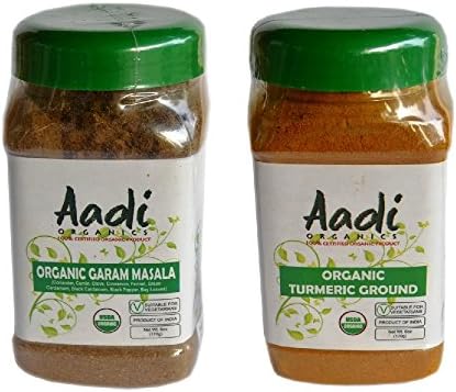 Aadi Organics USDA Certified Organic Bundle: Indian Garam Masala and Turmeric Powder - 6oz / 170g Each - Cooking Spices - Non-GMO, No MSG or Salt
