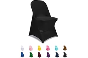 Jieqier Spandex Folding Chair Covers, Black Folding Chair Slipcovers 10 PCS, Universal Fitted Chair Slipcovers for Wedding, Party, Banquet, Holidays, Celebration