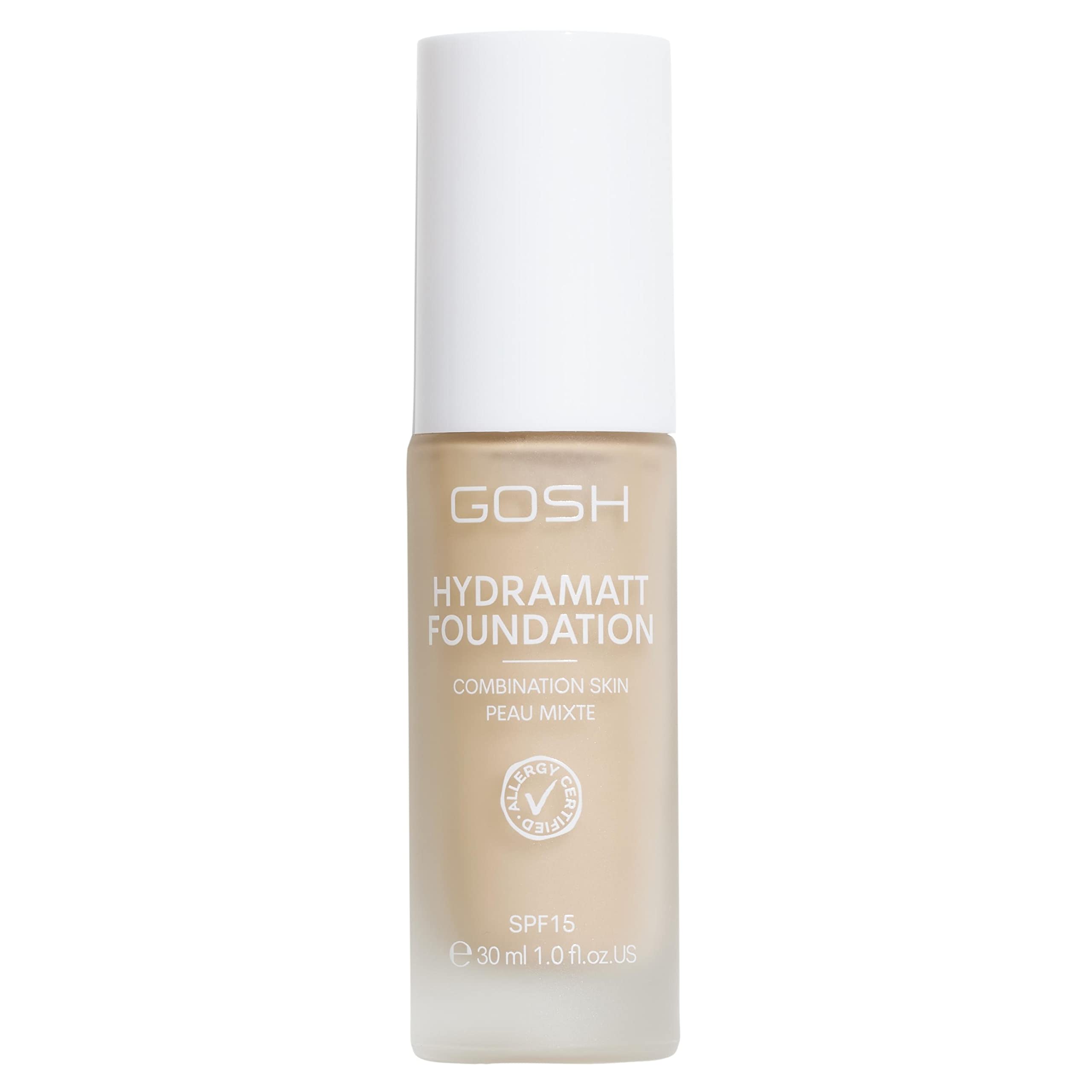 GOSH Foundation with SPF 15 for Light and Dark Skin, Vegan, Matte Makeup for Dry, Sensitive and Oily Skin, Smudge- and Sweat-Proof, Oil-Free, Adjustable Coverage, No Mask Effect, 002Y