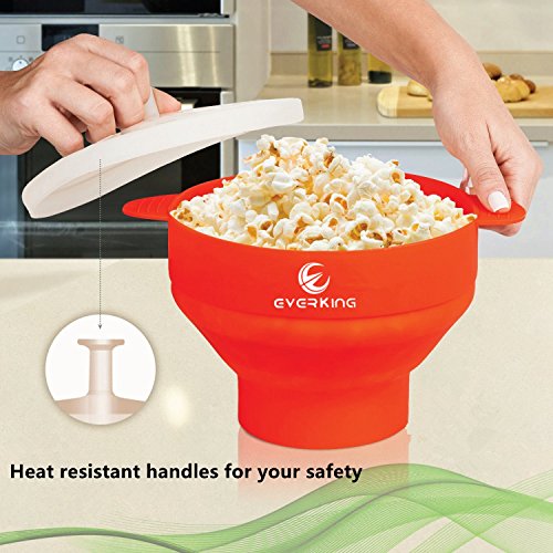 EverKing Microwave Air Popcorn Popper,Silicone Popcorn Maker,Collapsible Popcorn Bowl,Hot Air Popcorn Maker,Healthy Machine No Oil Needed, BPA PVC Free With Lid and Convenient Handles