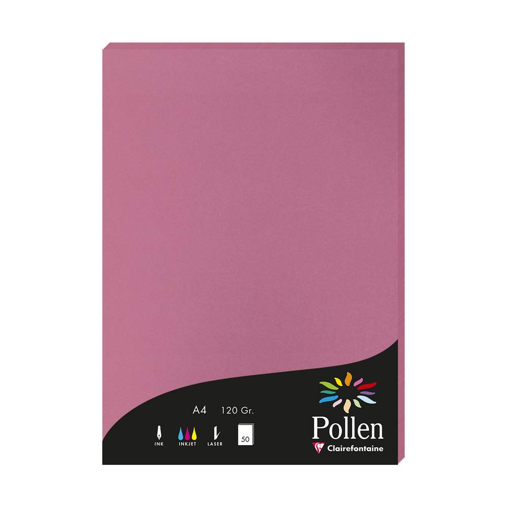 Clairefontaine 44281C Wallet of 50 Sheets Format A4 (21x29,7cm) 120gsm Colour Hydrangea Pink Invitation Paper Events Correspondence Pollen Range Premium Smooth
