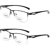 ZERPEET 2 Pack Men's Bifocal Reading Glasses Clear Top Blue Light Blocking,Lightweight Rectangular Semi-Rimless Metal Frame TR90 Temples Readers,2.25x