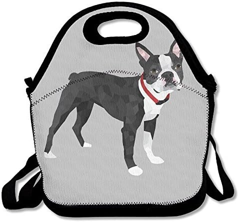 DASENCO Boston Terrier 100% Polyester Zipper Portable Lunch Picnic Handbag Bag Waterproof Insulated Food Container School Office Travel Outdoor Work Lunch Bag Tote