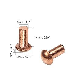 Aicosineg 50pcs 0.39" Length Copper Solid Rivets M5