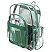 MGgear 17 Inch Clear PVC Backpack with Green Trim and 5 Zipper Compartments, Transparent School Bookbag for Boys Girls, Travel or Work Bag for Men Women