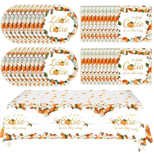41Pcs Little Cutie Birthday Party Decorations, Orange Citrus Tangerine Fruit Party Supplies Tableware Includes 20 Plates 20 Napkins and 1 Tablecoth for a Little Cutie Is on the Way Baby Shower Party