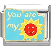 UNY JEWEL Italian Charm 9mm Stainless Steel You Are My Sunshine Design Modular Charm Link for Bracelets Unisex Jewelry