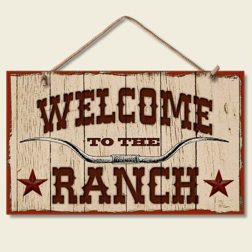 " Welcome To The Ranch " Sign Western Plaque Longhorn Star Cowboy Decor Art