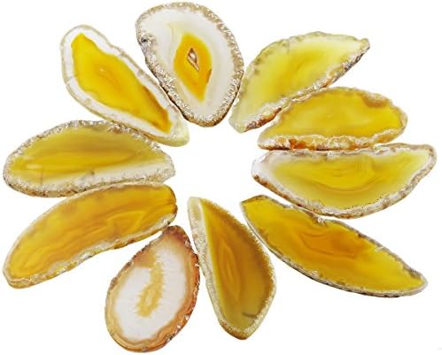 Undrilled Yellow Agate Slices Geode Irregular Stone Healing Crystal for Wedding Place Cards Reiki Desk Decor, Set of 10, Each 1.8-3.1inch/45-80mm Long