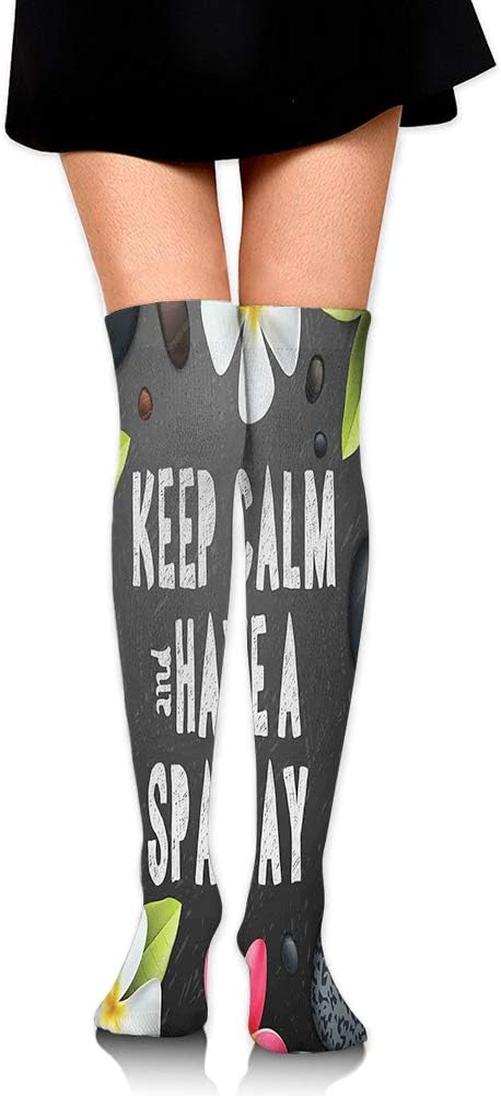 Compression Socks Women & Men,Keep Calm Have a Spa Day Quote Healthcare and Beauty Treatment Graphic Stones Flowers,Best for Running,Medical,Athletic Sports,Flight Travel,65cm Long Socks