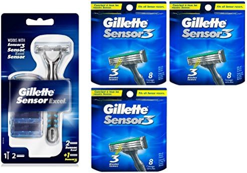 Gillette Sensor Excel Razor w/ 2 Sensor Excel Cartridges &amp; 1 Sensor3 Cartridge + Sensor3 8 Ct. Refill Blades w/ FREE Loving Care Packette (3 Pack)