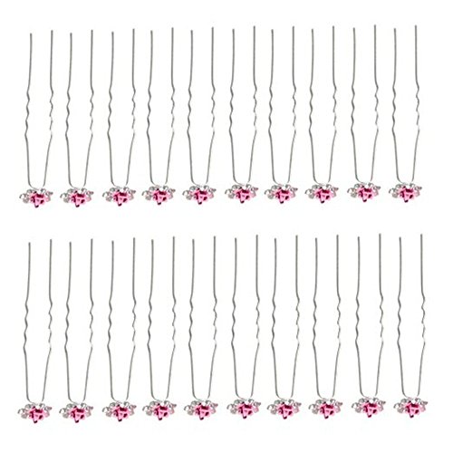 Happy Hours - 20Pcs Handmade U-Shaped Pearl Rose Flower Rhinestone Crystal Hair Pins Clips Barrette for Prom Party Wedding Bridal Bridesmaid Jewelry Accessories(Pink)