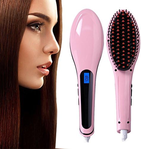 Hair Straightening Brush - Best Hair Straightener for Women - Anion Hair Care, Anti Scald, Static, Detangling and Silky Straight [Pink]