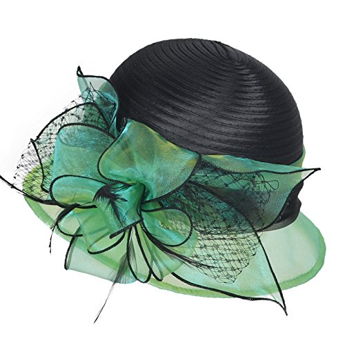Original One Women's Cloche Bowler Hats KDC1721 For Kentucky Derby Day, Church, Wedding, Tea Party, Ascots (Green/Black) - Thumbnail 4