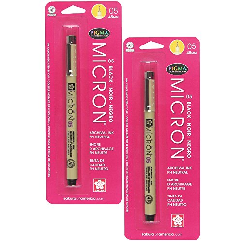 Sakura 30581 Pigma Micron Blister Card 05 Ink Pen, 0.45-mm, Black (2-PACKS)