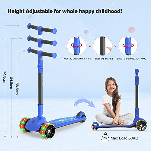 M MEGAWHEELS Monopattino 2 in 1 per Bambini a 3 Ruote, con Altezza Regolabile, Ruote con Illuminazione a LED per Bambini, blu2