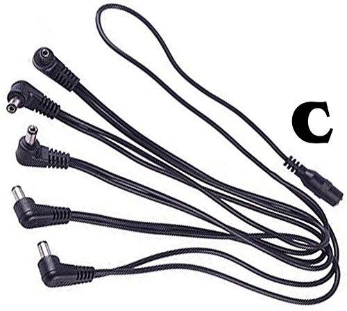 Electric Guitar Effect Pedal Daisy Chain Power Supply Cable 9V DC 1A Multi-interface Connecting 1 to 5 Cable Splitter Cord Right Angle Round Jacks (1 to 5 way)