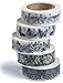 Washi Tape Set (Japanese Masking Tape) by MIKOKA, 0.6 Inches Wide, 32.8 Feet Long, 5 Rolls - Black & White Butterflies