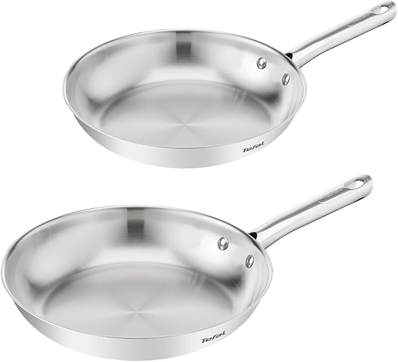 Duetto On Pfannen-Set, 2-tlg. 24/28 cm, unversiegelt, dicker Wärmediffusionsboden, Komfort-Griff, langlebig, für alle Herdarten geeignet, Edelstahl, B866S234