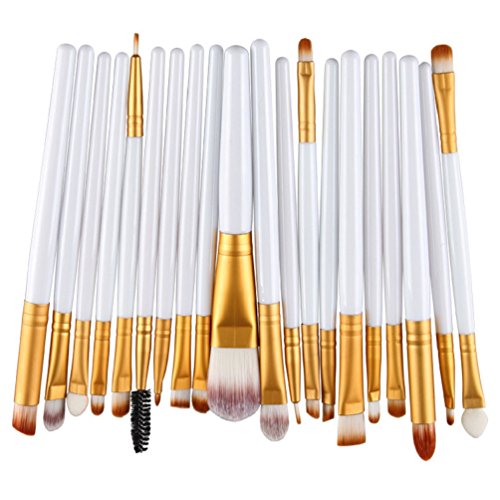 MELADYPro 20pcs Multi-function Cosmetic Powder Foundation Eyeshadow Eyeliner Lip Makeup Brushes Sets (White-Gold)