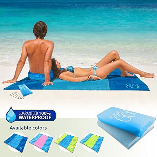 GO! Waterproof Beach/Picnic Blanket Outdoor Mat - 7x7 - Lightweight Compact &amp; Sand Free. Perfect Size for Couples &amp; Families - Made of Ripstop Fabric with Sand Pockets and Corner Loops