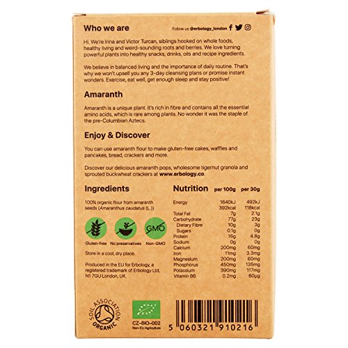 Organic Amaranth Flour 10.6 oz - Rich in Fiber, Protein and Minerals - Gluten-Free