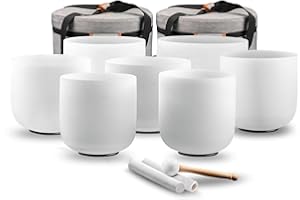 Ryan Dvan 7-12 Inch Set of 7 Forested Quartz Crystal Singing Bowl Chakra Set with Free 2 pcs Carrying Case
