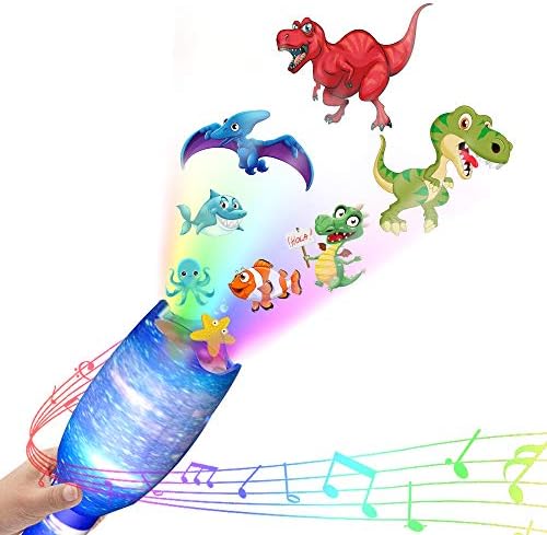 weird tails Dinosaur Lights Projector Toy Kids LED Projector Flashlight with Music Dinosaur Starry Ocean Light Show and Educational Toy for Kids (Sky Blue)