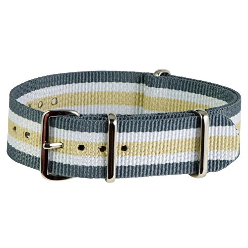 Clockwork Synergy Classic Nylon Nato watch straps bands (22mm, Grey / White / Khaki)