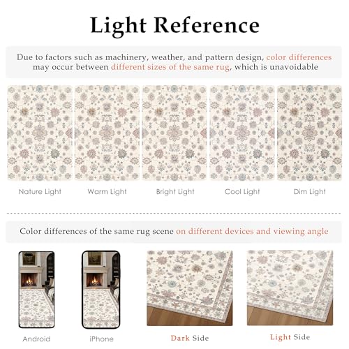 PureCozy Rugs Living Room 200x300cm Beige Washable Non Slip Large Vintage Area Bedroom Rug Bedside Nursery Lounge Office Playroom Indoor Big Carpet Low Pile Carpets Retro