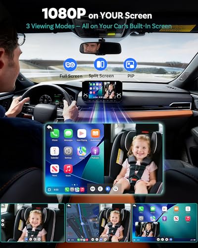 OTTOCAST Baby Car Camera &Wireless CarPlay Adapter,1080P HD Rear Seat Monitor Display on Car Screen,150°Wide Angle No-Glow Night View, Safety for Kids & Infants