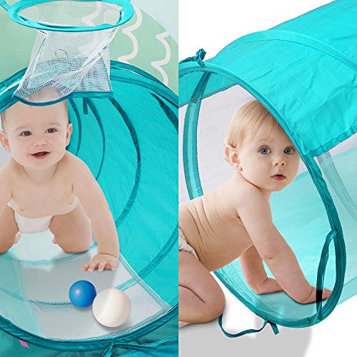 SUNBA YOUTH Kids Play Tent, Crawl Tunnel and Ball Pit, Pop Up Playhouse for Girls and Boys, Babies and Toddlers. Knight Castle for Kids for Indoor and Outdoor Use with Carrying Case. (Teal)