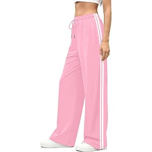 ALIMASHA Track Pants Women High Waisted Striped Wide Leg Straight Lounge Pants Casual Sweatpants with Pockets