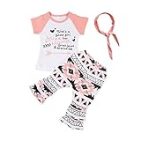 3PCS Baby Girl Kids Colorful Clothes T-shirt Tops+Boho Pants+Headband Outfit Set