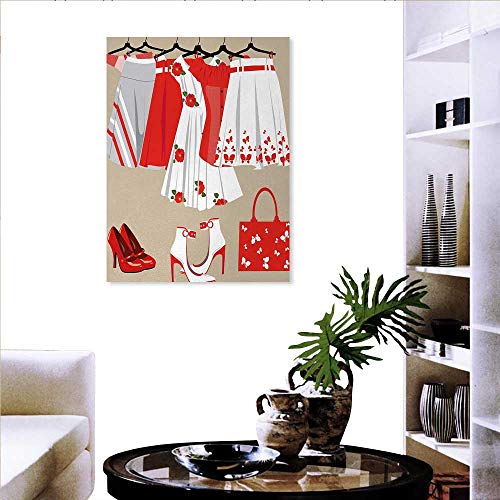 Heels Dresses Ready to Hang Home Decorations Wall Decor Summer Young Womens Clothing on Hangers Handbag Shoes Feminine Wardrobe Art Stickers 16"x24" Multicolor