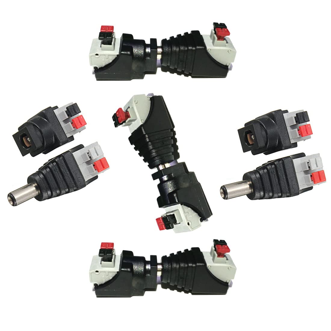 Liwinting 5 Male and 5 Female DC Connector Press Type Adapter DC Power Jack & Plug Screwless Quick Wire Connector 5.5mm x 2.1mm for 12V/24V LED Strip, CCTV Camera and more Electronics