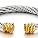 COOLSTEELANDBEYOND Mens Womens Large Elastic Adjustable Steel Twisted Cable Cuff Bangle Bracelet Silver Gold Two-Tone