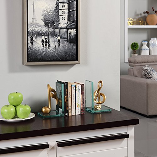 Danya B. DS840 Decorative Gold Musical Notes Glass Bookends - Thumbnail 2