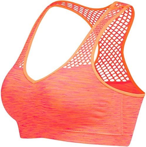 Afrodita Racerback Sports Bra,Women's V Neck Removable Cups Bra,Wire Free(Large, Orange)